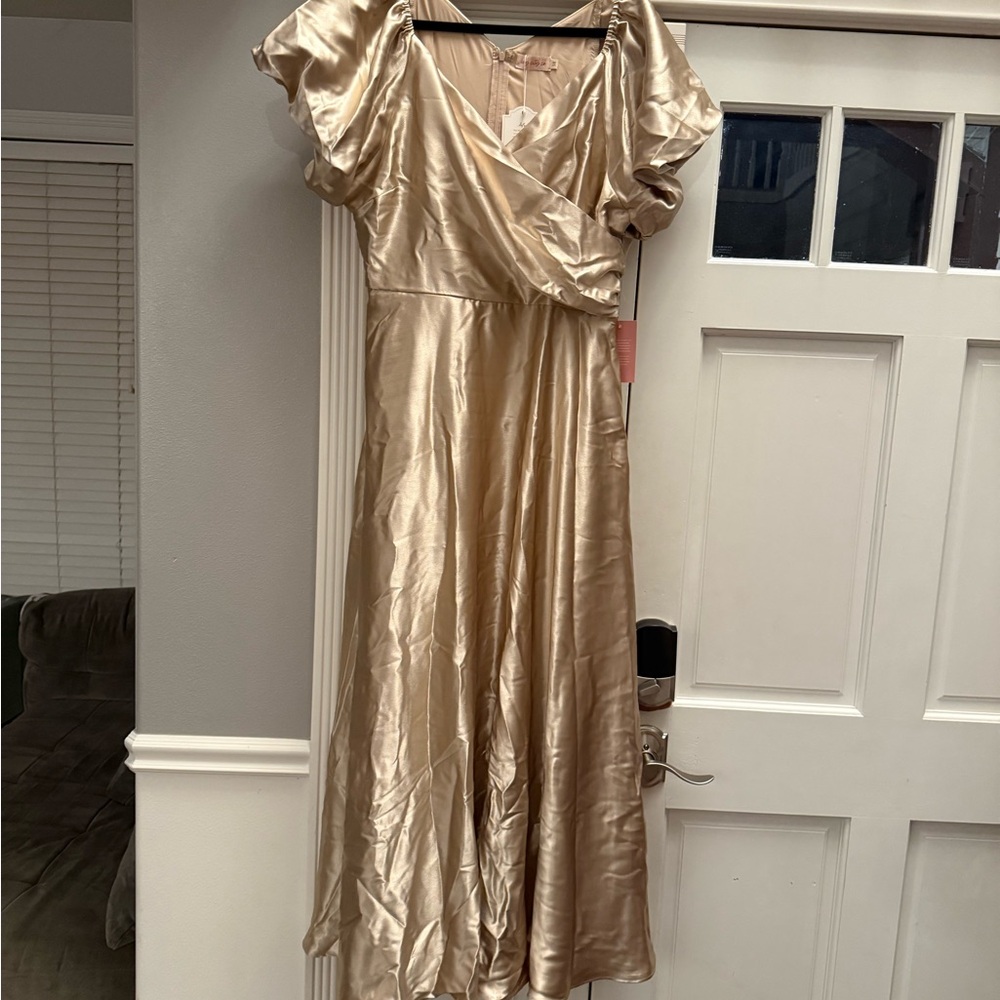 NWT Ivy City Co Elegant Champagne Satin Dress